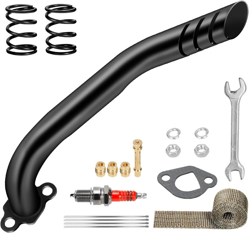 XIKOBY 212cc Exhaust Pipe Kit Compatible with Predator 212 196cc 224cc Coleman Mini Bike CT200U CT200U-EX BT200X KT196 Go Kart Baja Warrior GX160 GX200 OHV Clone Engine Parts w/Valve Springs (Black) - Image 1